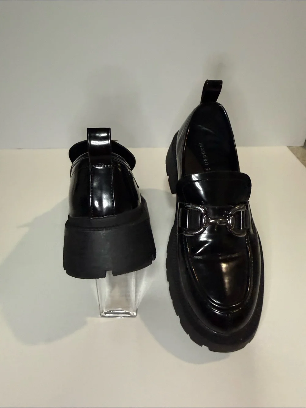 Madden Girl Black Patent Lug Sole Loafers with Metal Bit - Picture 7 of 9